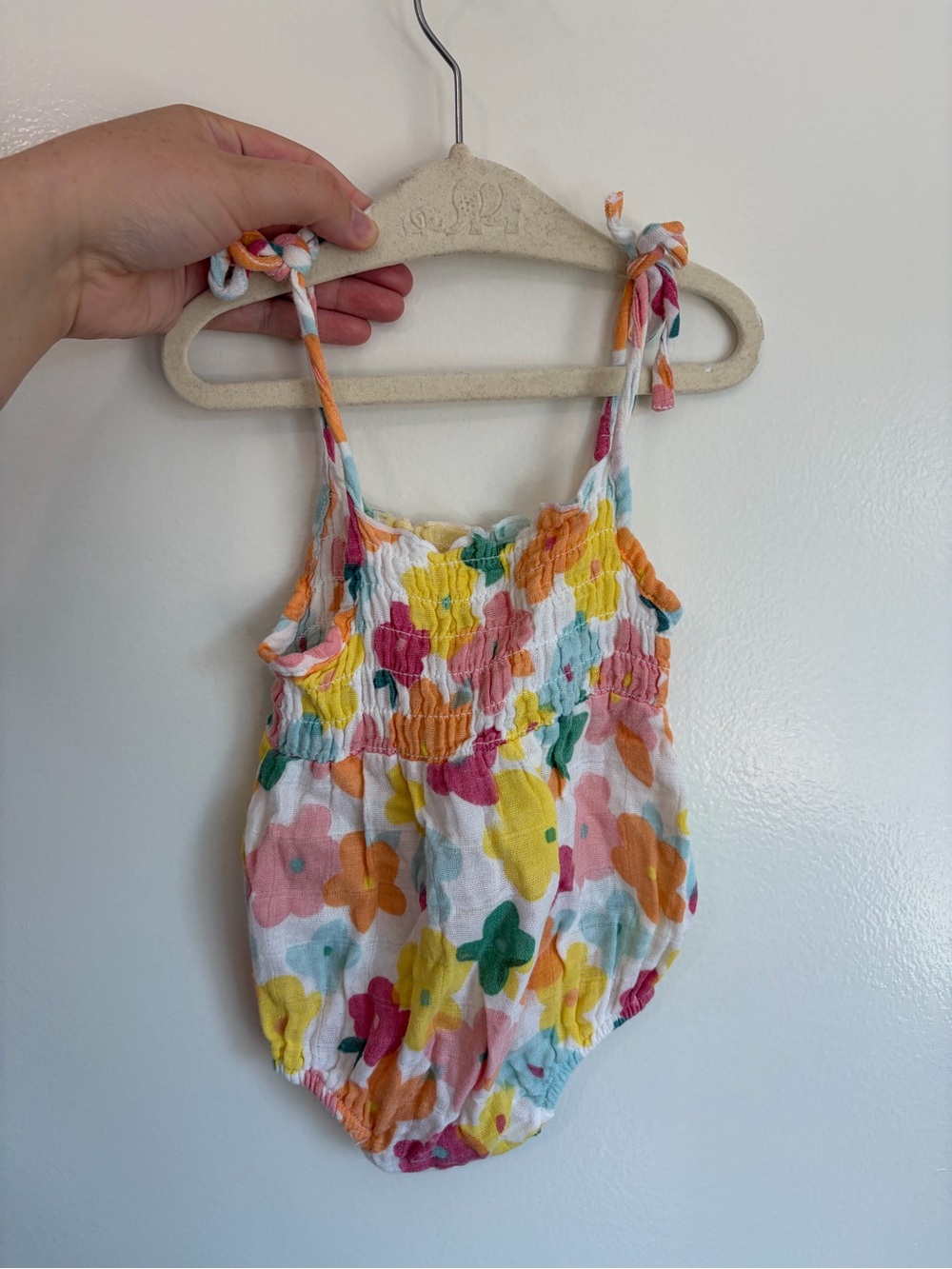 Angel Dear White Multicolor Floral Tie-Shoulder Baby Romper